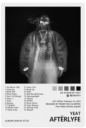 Yeat Poster AftërLyfe Albumcover-Poster, Leinwandposter, Wandkunst, Dekordruck, Bild, Gemälde für Wohnzimmer, Schlafzimmer, Dekoration, ungerahmt, 30 x 45 cm