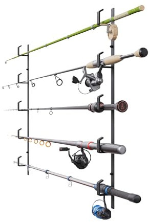 QLS Angelrutenhalter Rutenhalter Rutenständer Wand- Deckenrutenhalter Aufbewahrungshaken bis zu 5 Angelruten Stahl Pulverbeschichtet Schwarz
