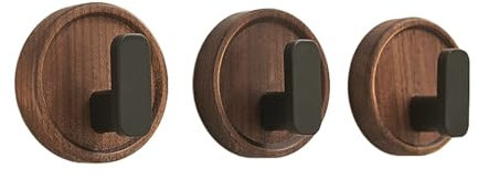 Koomuao Jumuao Wooden Wall Hooks, Pack of 5, Rustproof Metal Self-Adhesive Hooks, Wooden Coat Hooks, Wall Mountable Wooden Coat Hooks, Towel Hooks Hanger for Bathroom, Kitchen, Living Room (Brown, 3