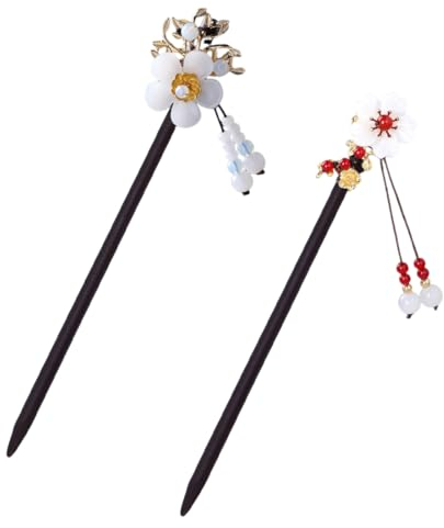 Palitos Pelo 2 PCS Palitos Pelo Palillos Chinos para el Cabello Con Flores Pasador De Vintage Decoración Horquilla Decorativas Tenedores Estilo Madera vintage con flores hechas a mano de madera