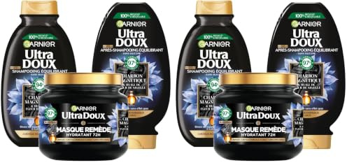 Garnier Ultra Doux - Coffret Routine au Charbon Magnétique et à l'Huile de Fleur de Nigelle - Pour les Cheveux Normaux à Gras