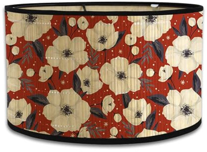 Morbuy Abat Jour en Bambou, Motif Fleurs, Tambour Cylindrique pour Lampe de Table - Diamètre 30cm, Détachable (Fleurs Blanches)