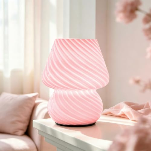 ULAROOM Batteriebetriebene Pilzlampe, kleine rosa ästhetische Tischlampe mit Timer, schnurlose Nachttischlampe für Mädchen, dekorative Glaslampe für Schlafzimmer/Eingang/Regal/Schreibtischdekor