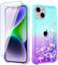 Pilaru Lovely for iPhone 14 Plus Case[2 Screen Protector] Clear Liquid Heart Glitter Soft TPU Cover Transparent Girly Shockproof Protective Phone Case for iPhone 14 Plus,Green-Purple