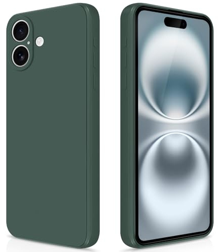 GiiYoon Case Compatible with iPhone 16, Silky-Soft Touch Full-Body Protective Phone Silicone Case, Shockproof Cover with Microfiber Lining, Green