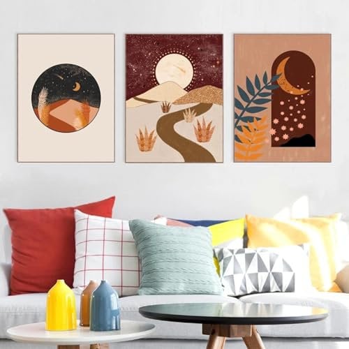 RDRDtbtr Retro-Mond-Sterne-Poster Kunstdrucke abstrakte Leinwandbild Boho-Wand Bilder Mid-Century-Bilder Inneneinrichtung Wohnzimmer Heimdekoration 50 x 70 x 3 cm ungerahmt