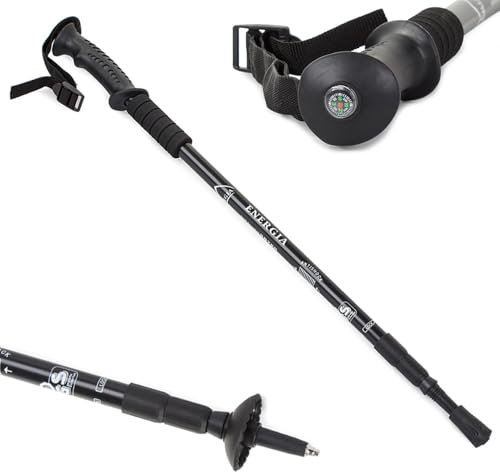 Bastones de Trekking con Sistema Antichoque - Marcha Nórdica y Senderismo | Aluminio Ligero y Resistente | Bastones Nordic Walking - Multisuperficie y Extensible - Juego de 1 par 135 cm (Negro)