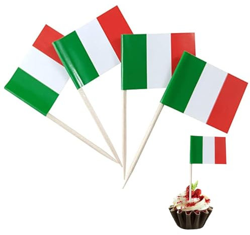 100 Stück Italien Deko Flagge Zahnstocher Flaggen,Mini Italien Flagge Italienische Deko Fahne Tischdeko,Cupcake Toppers Stick für Fußball Euro Wm Cocktail Party Pub Deko Italienischer Abend