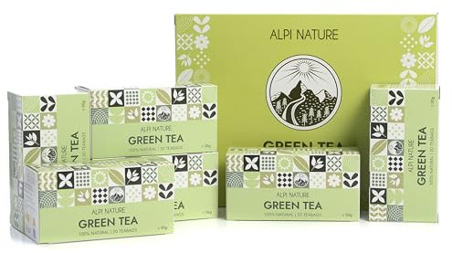 Alpi Nature Green Tea, 120 Green Tea Bags, 180g 6.3 oz, Pack of 6 x 20 Bags of 1.5g each, Naturally Caffeinated