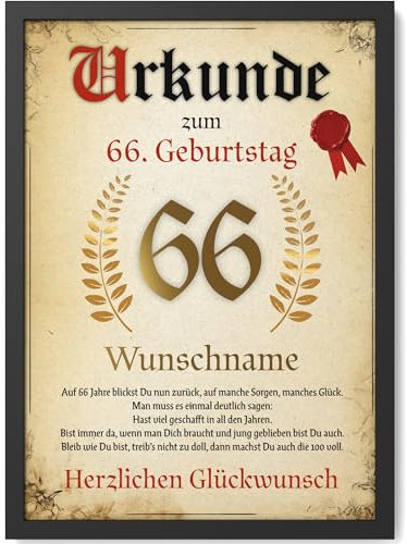 Papierschmiede® Personalisierte Urkunde zum 66. Geburtstag Geschenk Frauen Männer 66 Jahre Geburtstagskarte Geburtstagsgeschenk 66. Geburtstag personalisierbar Geburtstagsurkunde Jahrgang 1959