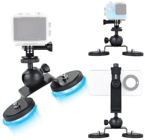 UTEBIT Magnetic Camera Mount with 1/4 Swivel Mini Ball Head Dual Magnetic Action Camera Car Mount with Action Camera Adapter and Phone Holder Compatible with GoPro Hero 13/12/11/10, DJI OSMO,Insta360