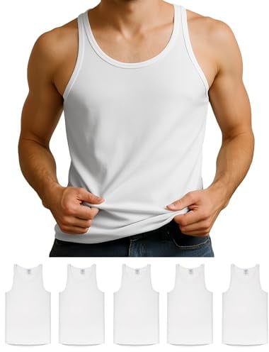 ALPIDEX Mens Vest Tank Top 5 Pack 100% Cotton Sleeveless Undershirt Ribbed | Singlet, Classic, OEKO-TEX, Breathable, Work, Leisure, Sports, White, Black, Under Shirt