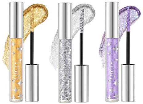3 Farben Glitzer Mascara, Glitter Wimperntusche, Bunt Mascara Langlebig, Diamond Shimmer Wimperntusche, Diamant Glitzer, Voluminöse mit für sehr Funkelnde Augen Make-up
