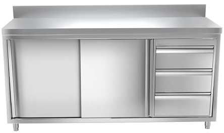 Ristoattrezzature - Tavolo in acciaio inox armadiato 150x60x85h cm - 2 porte scorrevoli e 3 cassetti dx - Ideale per uso professionale