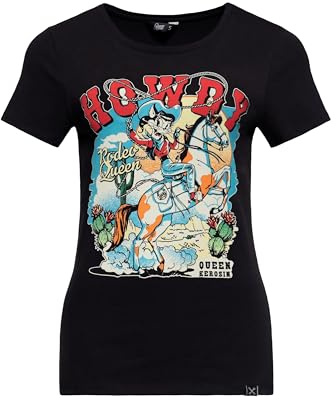 Queen Kerosin Damen T-Shirt · Printshirt · Vintage · Western · 50s · Retro · Rockabella · Rockabilly · Slim Fit · Elastisch · Rundhals · Kurzarm · Howdy