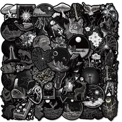 Dark Gothic Stickers 50Pcs Waterproof Cool Dark Goth Stickers for Kindle Water Bottle Laptop Journal Scrapbook Aesthetic Black Stickers for Adults Teens