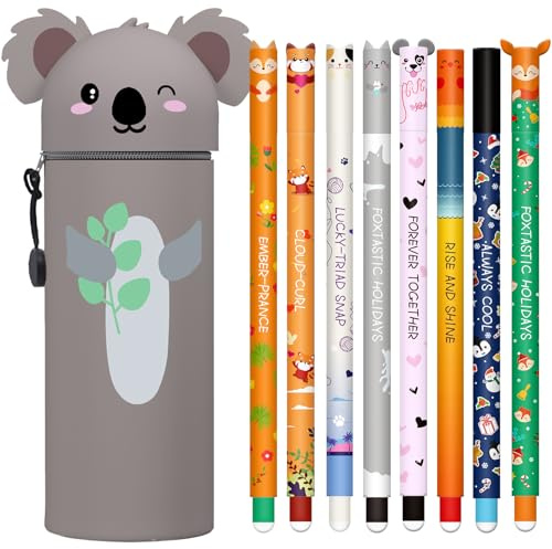 Radierbarer Stift Federmäppchen Halloween Set - Koala Kawaii 2-in-1 Mäppchen - mit thermoempfindlicher Löschtinte einer Vielzahl von Tintenfarben und Für Halterung In Klingel Versteckt