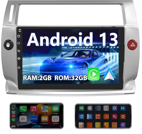 AWESAFE Android 13.0[2GB+32GB] Radio de Coche Citroen C4 2004-2009 con Carplay Inalámbrico/Android Auto