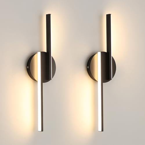 Tealight Applique da Parete Interno, 16W Lampada LED Moderno, 1800LM Lampada a Muro per Camera da Letto Soggiorno Corridoio Scale (Nera luce calda-confezione da 2) | Lampada da parete nera per interni, luce per soggiorno, camera da letto, scale, bagno
