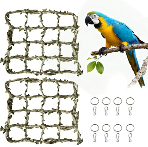 CQJ 2 Packs Pet Bird Climbing Rope Net Small Animal Rope Net Bird Climbing Net for Rats Parakeet Cockatiel Cockatoo Conure African Grey Budgie (M)