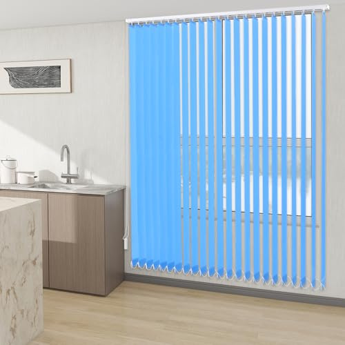 VertikalJalousie 180×200 cm Lamellenvorhänge aus Polyester, 179° drehbare Lamellen, Alu-Track 2 mm, Wand- & Deckenmontage, lichtundurchlässig, Vertikalanlage Schiebevorhang, Blau