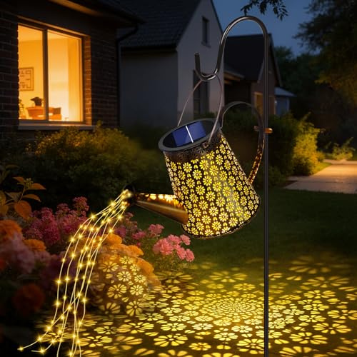 Luces Solares para Regadera Al Aire Libre, Luces Solares LED Exterior Jardin, Impermeable Farolillos Solares con Gancho de Pastor, para Valla de Parque, Césped, Patio