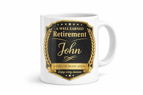 Personalised Retirement Mug Gift – Custom Name Coffee Cup, A Well Earned Retirement, Years of Dedication, Unique Retirement Present for Men & Women