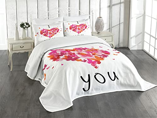 ABAKUHAUS Liebe Tagesdecke Set, Herz-Zahl Liebe, Set mit Kissenbezügen Kein verblassen, für Doppelbetten 264 x 220 cm, Multi