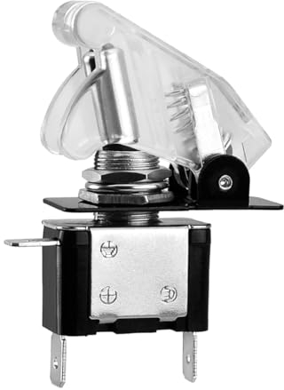 Heschen Interruptor de palanca de metal, 12V 20A, SPST, ON/OFF, 2 posiciones, 3 pines, con tapa impermeable (Blanco transparente)