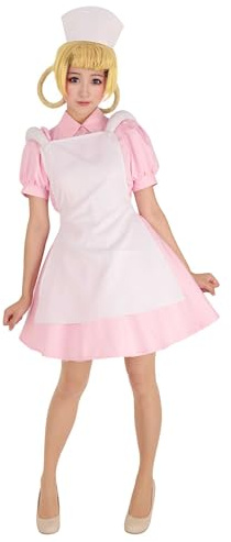 Cosplay.fm Damen Krankenschwester Cosplay Kostüm Outfit Rosa Kleid mit Hut