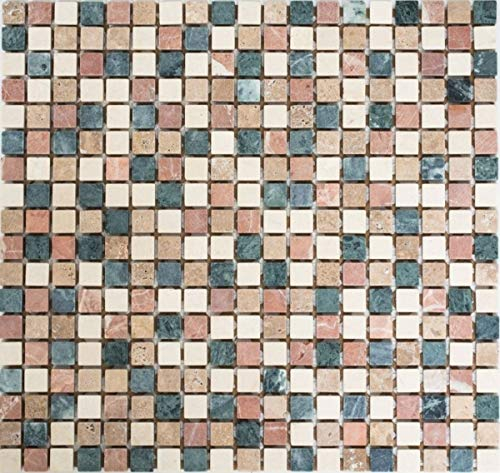 Marmor Mosaik Steine Naturstein creme beige rot grün Random mini Quadrat Fkiesenspiegel Bad - MOS38-1204