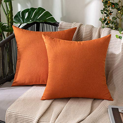 MIULEE 2er Set Wasserdicht Kissenbezug Outdoor Sofakissen Dekokissen Modern Kissenbezüge Dekorativ Kissenhülle Deko aus Polyster Leinen-Optik für Garten Sofa Wohnzimmer Bett 50x50 cm Orange