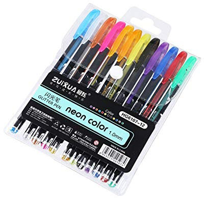 Gelstifte, Glitzer-Set, Textmarker, Farbige Glitzer-Metallic-Stifte für Kinder und Erwachsene, Schule, Malbücher, Kritzeln, Zeichnen, Malen (12 Farben gemischt)