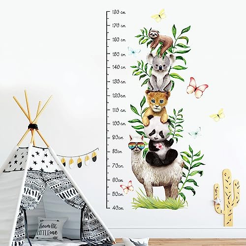 Wandtattoo Loft Kinderzimmer Messlatte Exotische Tiere Dschungel 40-180 cm Dekoration Babyzimmer