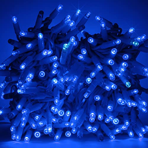 Luccika Serie Stringa luminosa di luci da 10 metri con 100 MaxiLed Blu con flash Bianco Ghiaccio Catena di Natale Professionale per uso Esterno ed Interno con alimentatore