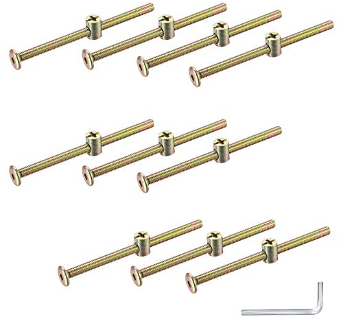 10 Stück Möbelschrauben, 100 mm Möbelverbinder Schrauben Set, M6 Arbeitsplattenverbinder Verzinkter Karbonstahl, mit Dübelmuttern, Schlüssel, Zylindermuttern