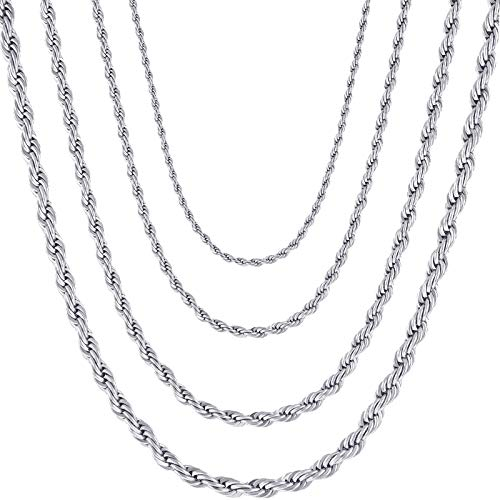 OSTAN Herren/Damen Halskette Edelstahl Verdrehte Kette Breite 2.0 MM Länge 80 cm Silber