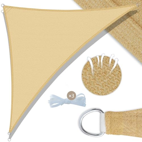 UMI Toldo Vela de Sombra 3x3x4,25m Triangular Protección Rayos UV HDPE Transpirable Resistente Toldos Exterior Terraza para Patio Jardín-Arena