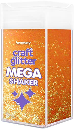 Hemway Craft Glitter Mega Shaker - Fluorescent Orange | 425g Chunky Metallic Flakes for Resin & Epoxy Crafts | Supplies for Tumblers, Cards, Jewellery, Candle, Hair, Face, Body & Nail Art Decoration