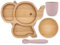 Ensemble de sevrage en bambou et silicone ~ Assiette à ventouse, bol en bambou + tasse et cuillère en silicone (rose)