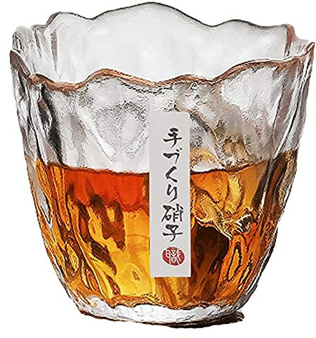 Whiskey Glass Mountain Crystal Wedge Glass Japanese Old Fashioned Tasting Tumblers Cocktail Wine Drinking Glasses Set of 1, Funny Unique Gift Box for Dad Men, 11OZ (Flower Shape with Petal Mouth)