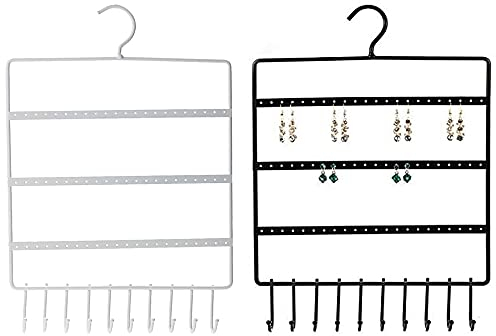 2 Pièces Porte Bijoux Mural, Mural Organisateur de Bijoux Suspendus, Mural Porte-Bijoux, Organiseur de Bijoux à Suspendre, pour Boucle D'oreille, Colliers, Bracelets, Bagues de Stockage (Blanc + Noir)
