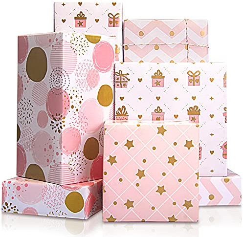 Larcenciel Papier Cadeau Rose, Emballage Cadeau Papier Anniversaires, Papier Cadeau Enfant Fille, Papier D'Emballage pour Cadeau Fête des Mères, Saint Valentin, Vacances, Mariage(4 Feuilles,70x50cm)