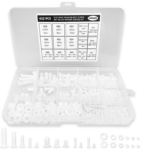 432 Pezzi Viti Bulloni E Dadi E Guarnizioni A Testa Cilindrica In Plastica Nylon, Bianca Viti Bulloni E Dadi E Rondelle A Incassato Testa Esagonale Tonda-M2/M2.5/M3/M4/M5/M6 (Vite A Testa Piatta)