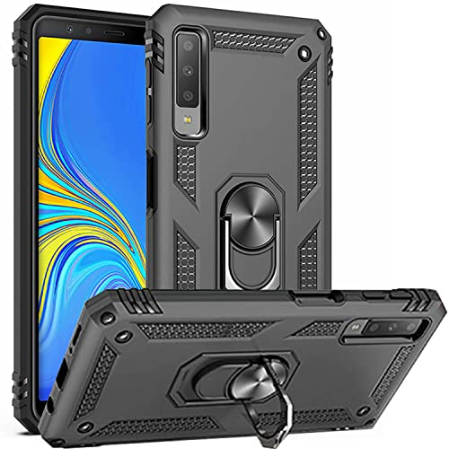 Fetrim Hülle Kompatibel für Galaxy A7 2018, stoßfest Schutzhülle mit Drehring Ständer für Samsung Galaxy A7 2018 Schwarz