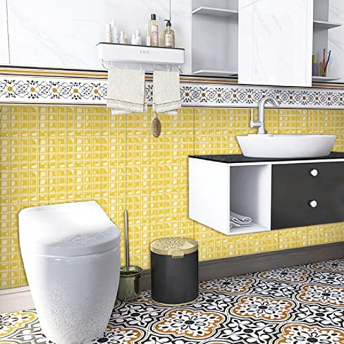 Fliesenaufkleber Leuchtend Gelbes Mosaik Klebefliesen 3D Küchenrückwand Folie Wasserdicht Fliesenfolie Vinyl Selbstklebende Fliesen Aufkleber Fliesen für Bad Wohnzimmer und Küche Deko10Stück(20X20cm)
