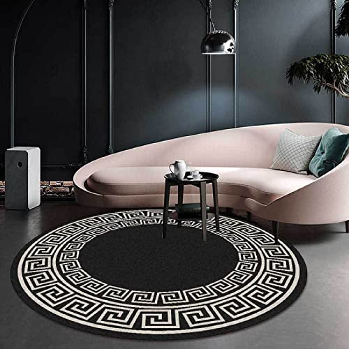 Rururug Grand Tapis Moderne Tapis Rond antidérapant Tapis Style Chinois rétro Simple Motif géométrique Noir et Blanc Salon Anti Slip Tapis de Sol Grand pour Couloir ø 80CM
