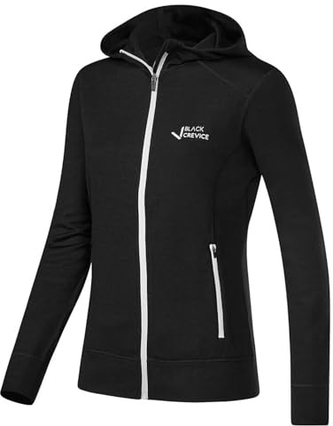 Black Crevice Damen Merino Kapuzenjacke I Hochwertige Merino-Jacke I Jacke für Damen aus 70% Merinowolle & 30% PES I Temperaturregulierender Merino-Hoodie I Merino-Pullover I Mulesingfrei