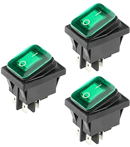 ETOPARS 3 Stück 12V 20A Kippschalter Auto KFZ Runde Wippschalter Grün Beleuchtet Nebel Licht EIN/AUS Schalter Druckschalter Taste Wasserdicht 4 Polig DPST Boot