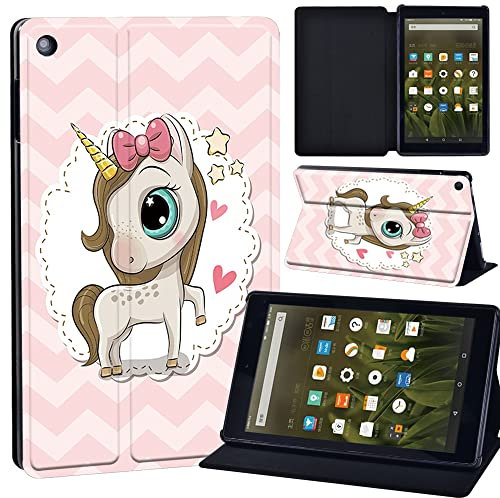 Marble pattern Printed Leather slim lightweight Tablet Stand Cover Case Fit Amazon Fire HD 8 Tablet 8th / 7th / 6th Generation - 2018, 2017 and 2016 Release (pretty unicorn)